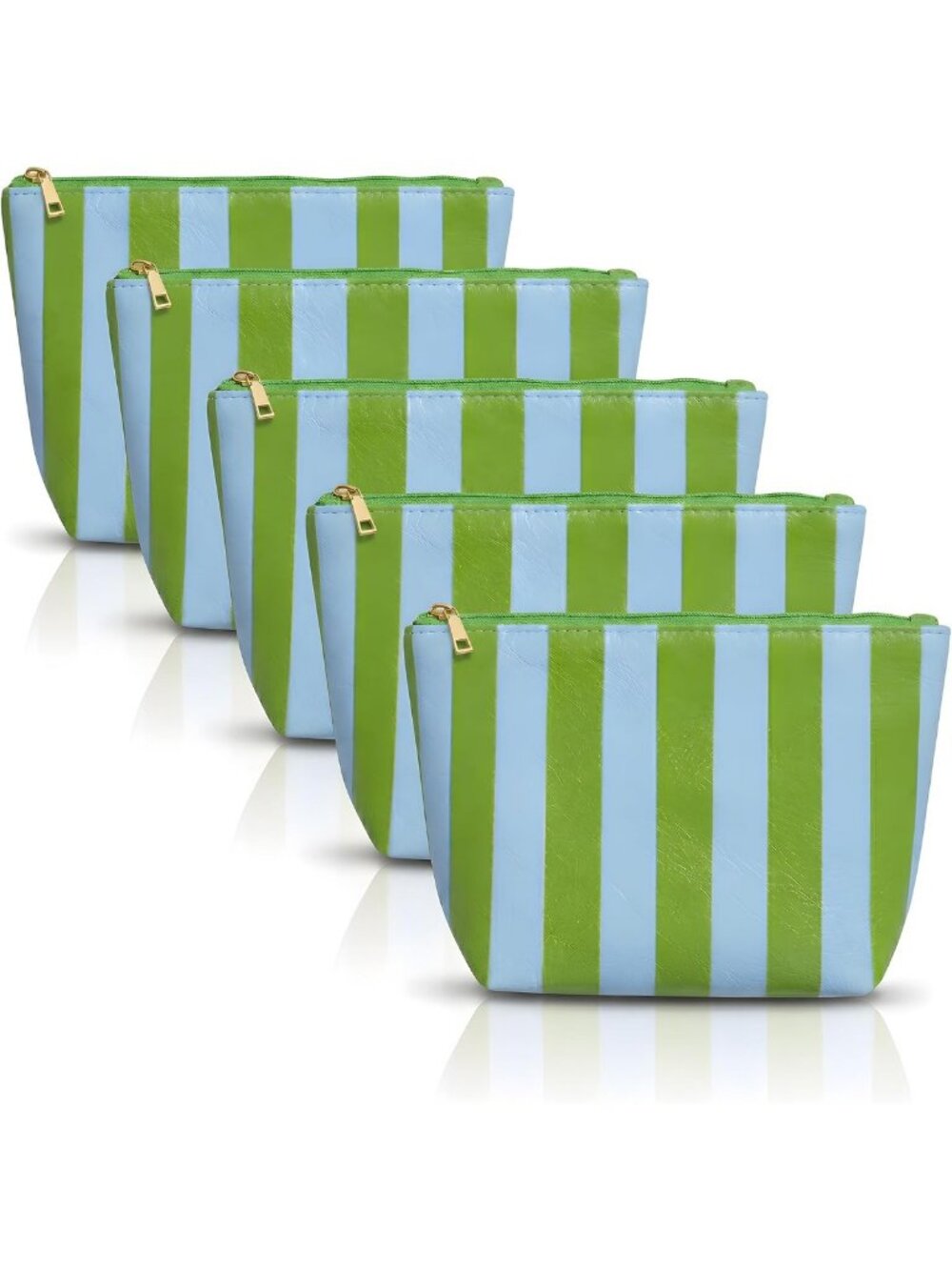 Chic Preppy Stripe Crinkle Makeup Bag Set - 5 Travel Cosmetic Organizers